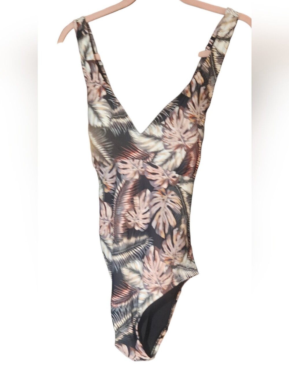 Hurley Sz XL Tropical Leaf Print One-Piece Swimsuit - Black & Blush